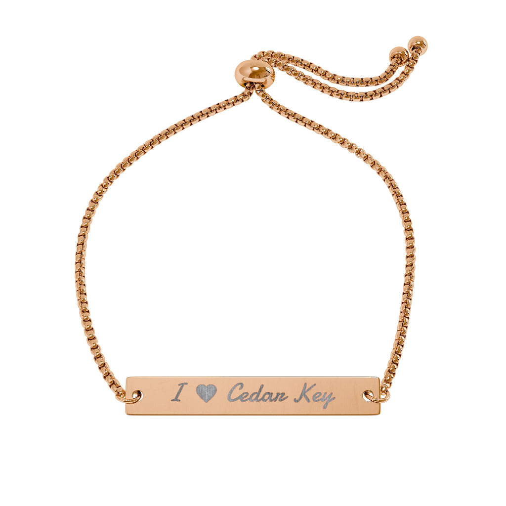 I Love Cedar Key Gold Bar Bracelet — Adjustable Personalized "I ❤️  Cedar Key"