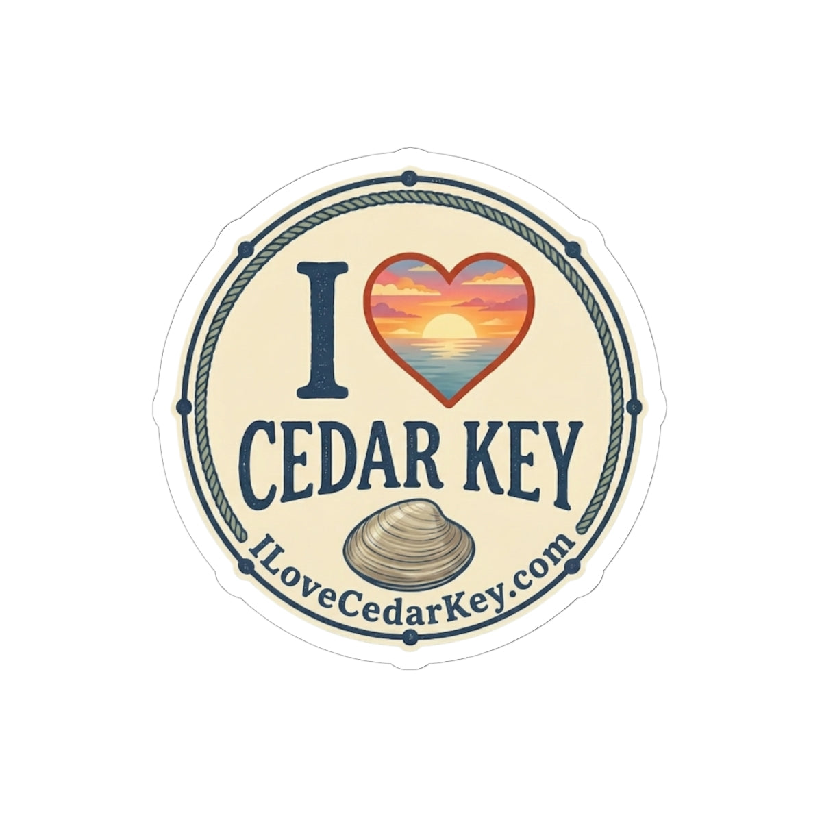 I  Love Cedar Key logo Cut Sticker — Coastal Sunset Souvenir Sticker