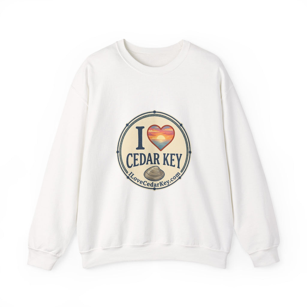 Cedar Key Heart Crewneck Sweatshirt — I Love Cedar Key Vintage Logo