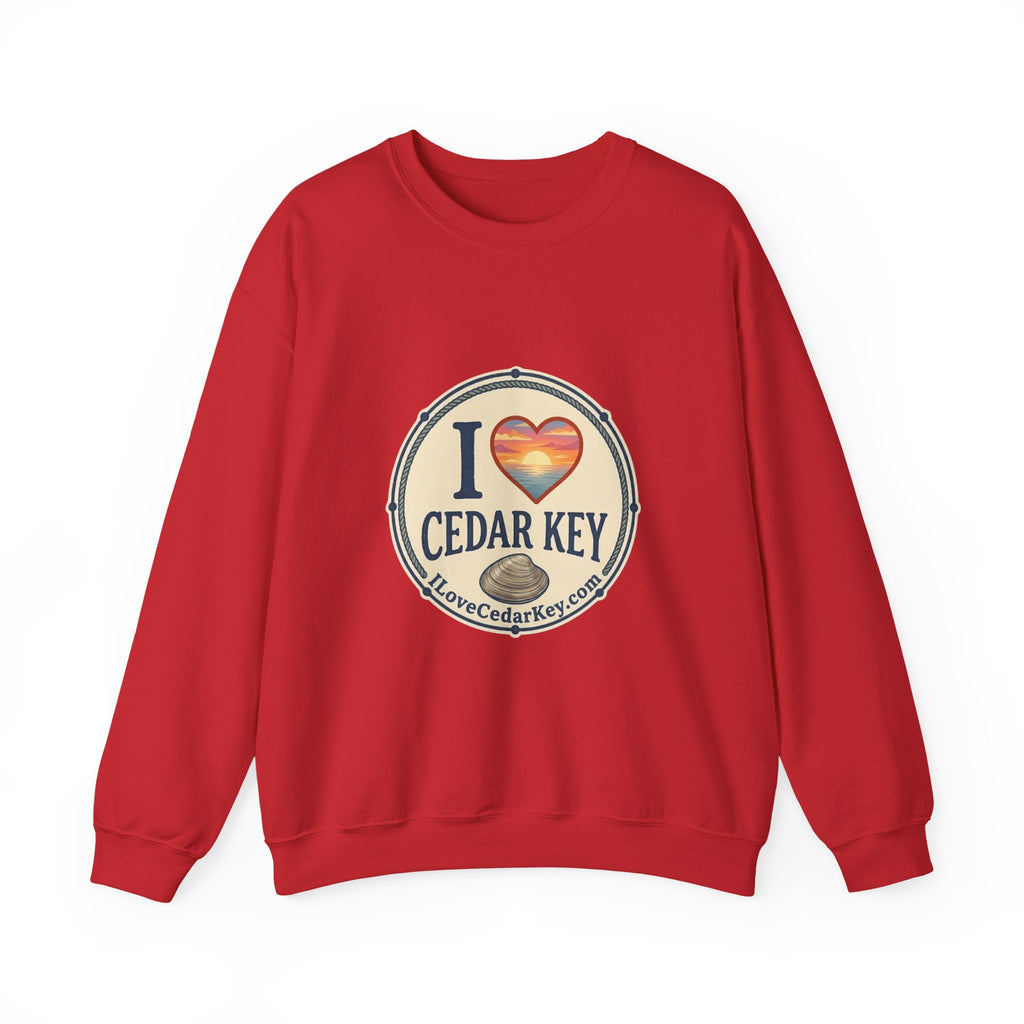 Cedar Key Heart Crewneck Sweatshirt — I Love Cedar Key Vintage Logo
