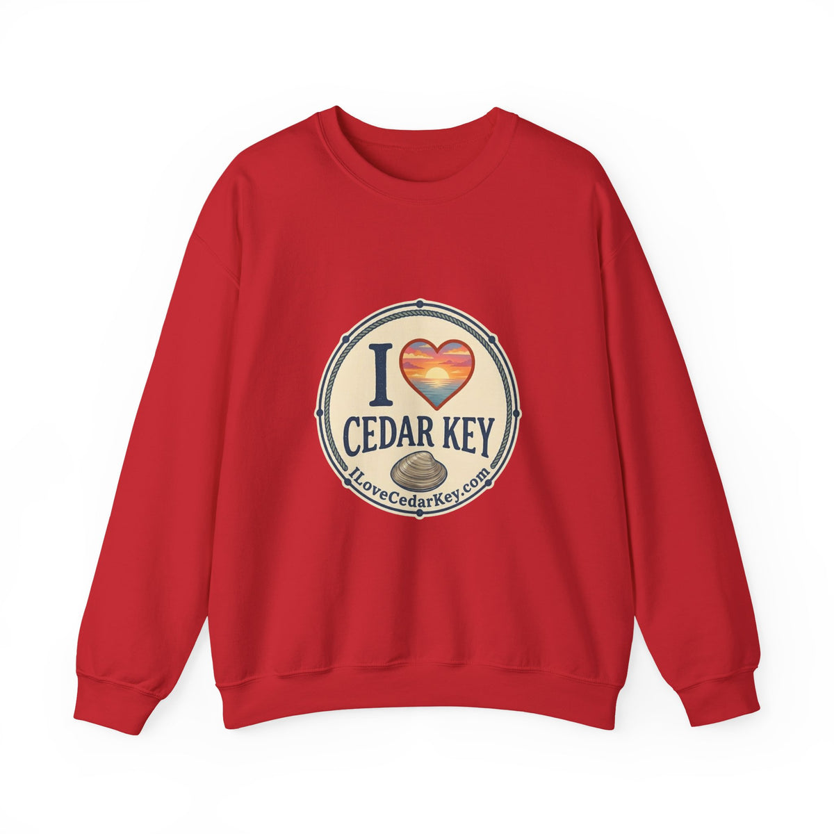 Cedar Key Heart Crewneck Sweatshirt — I Love Cedar Key Vintage Logo