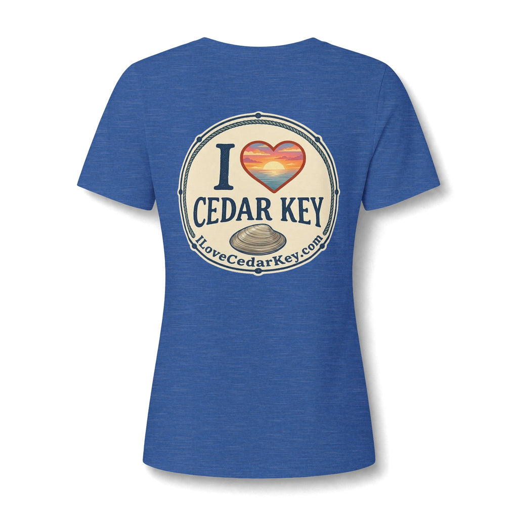 I Love Cedar Key Women's Relaxed V-Neck Tee — Soft Heathered Everyday Shirt