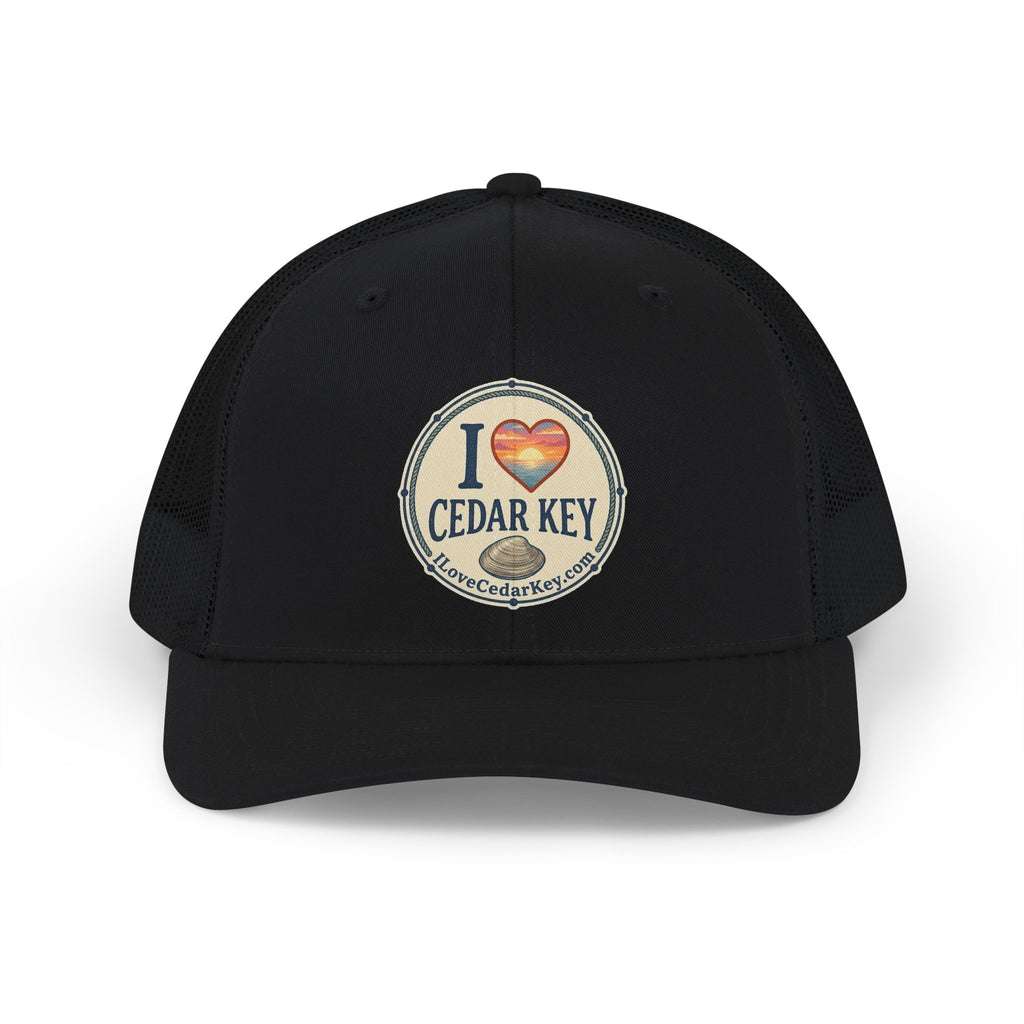I  Love Cedar Key Snapback Trucker Hat — Retro Sunset Beach Cap