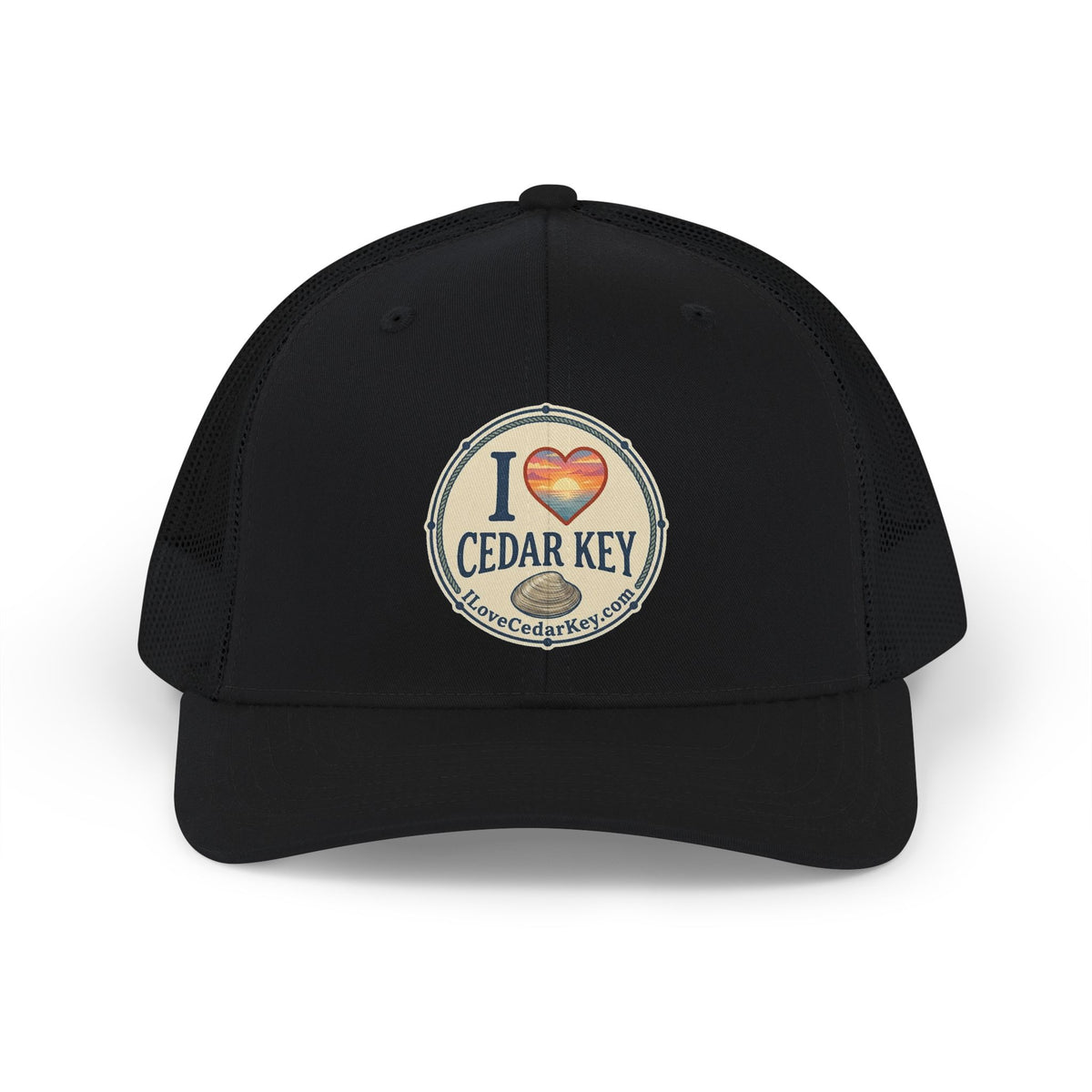 I  Love Cedar Key Snapback Trucker Hat — Retro Sunset Beach Cap