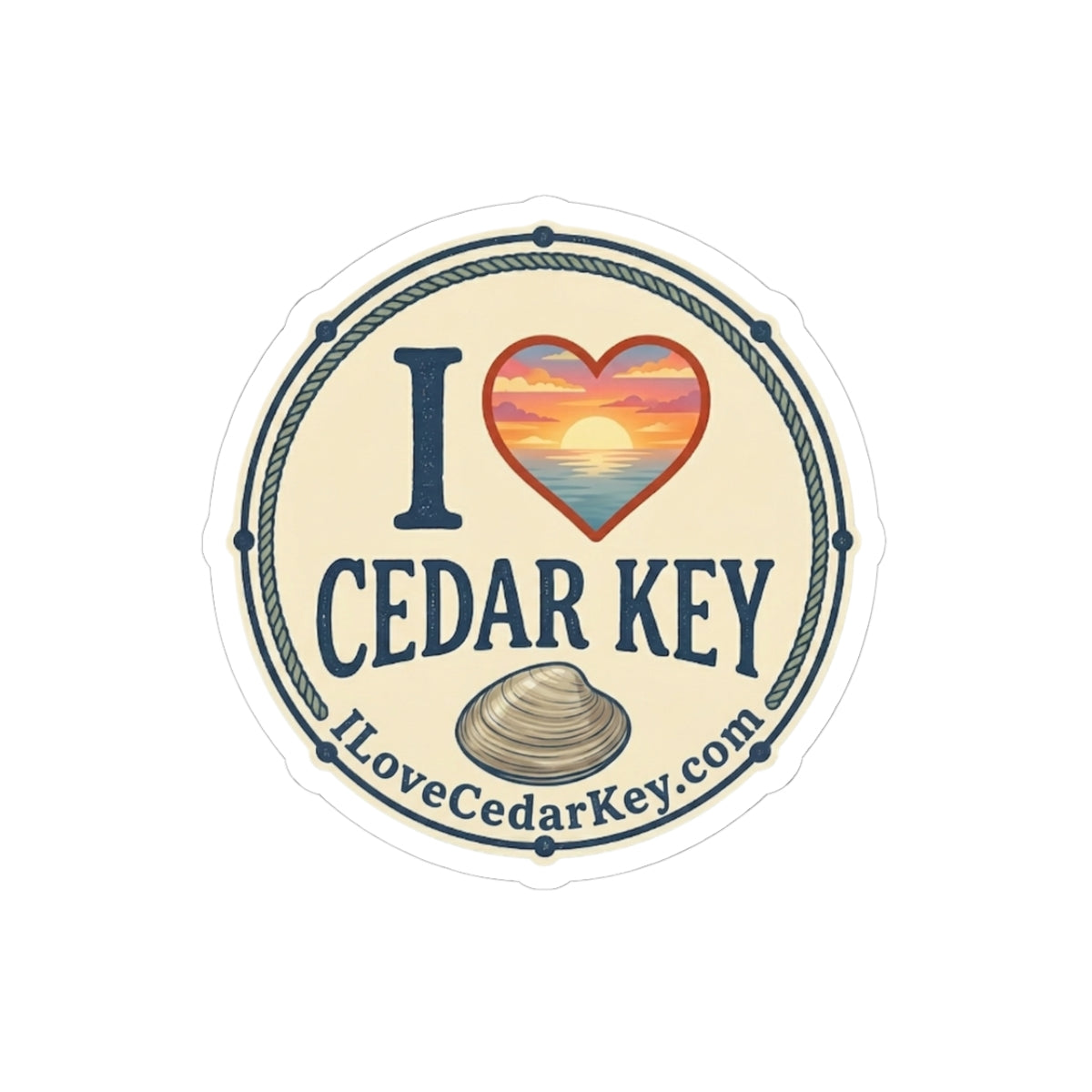 I  Love Cedar Key logo Cut Sticker — Coastal Sunset Souvenir Sticker