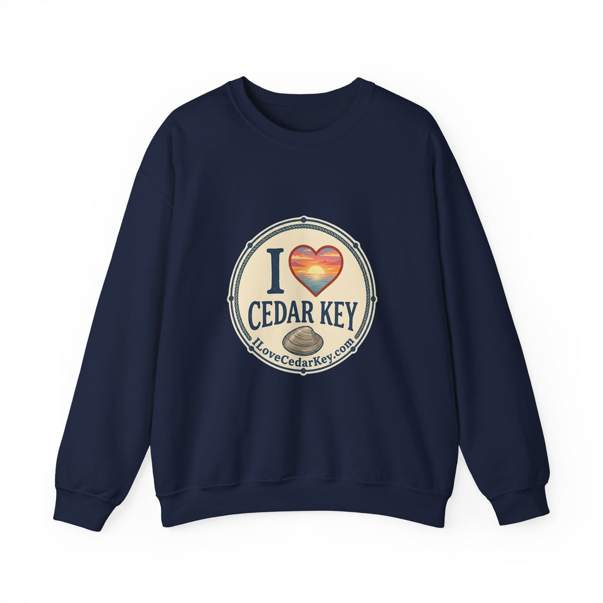 Cedar Key Heart Crewneck Sweatshirt — I Love Cedar Key Vintage Logo