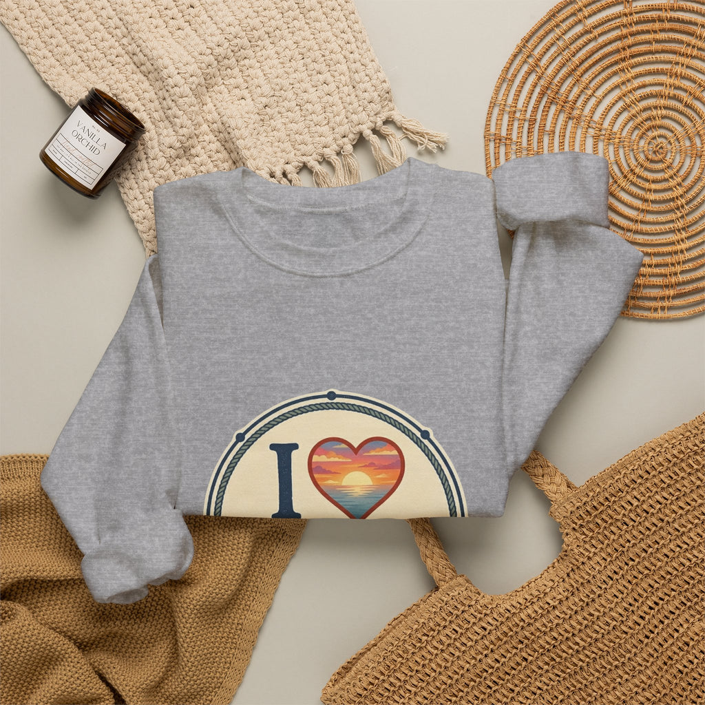 Cedar Key Heart Crewneck Sweatshirt — I Love Cedar Key Vintage Logo