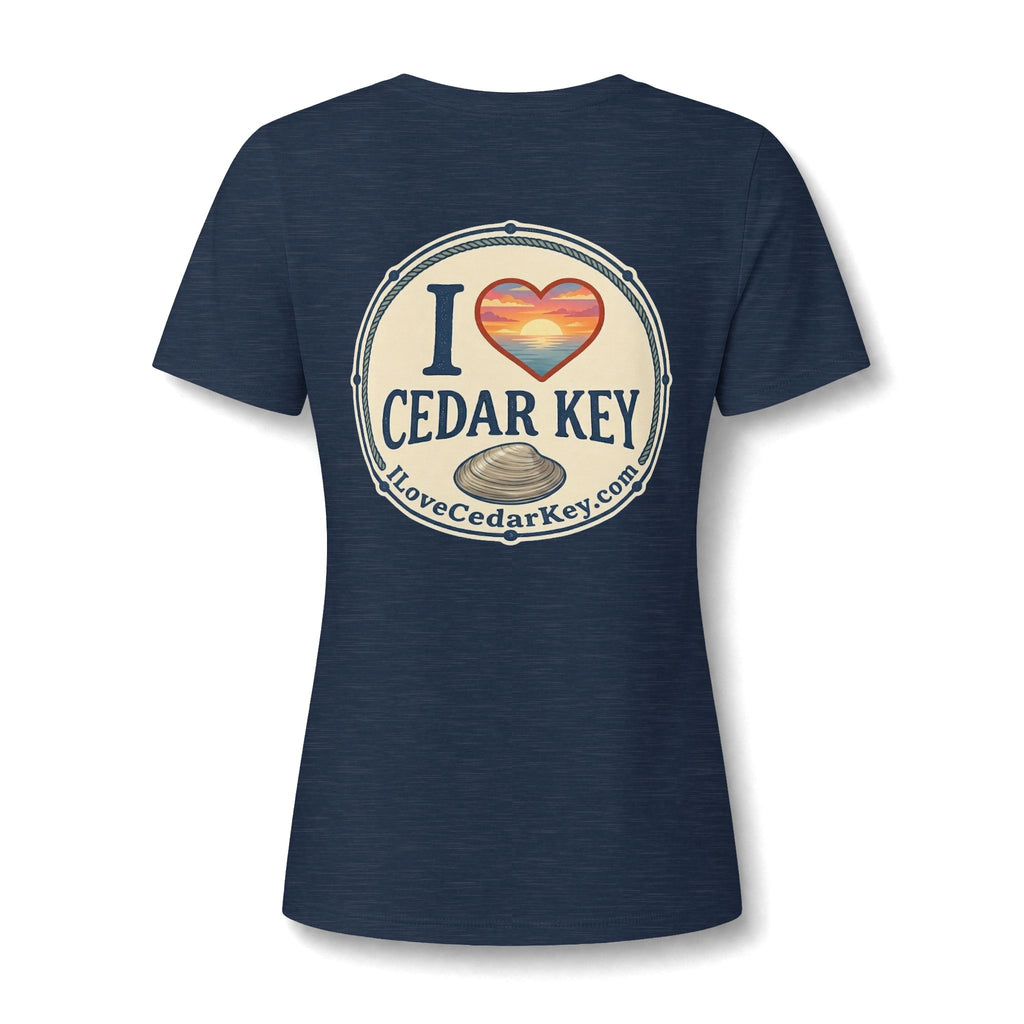 I Love Cedar Key Women's Relaxed V-Neck Tee — Soft Heathered Everyday Shirt