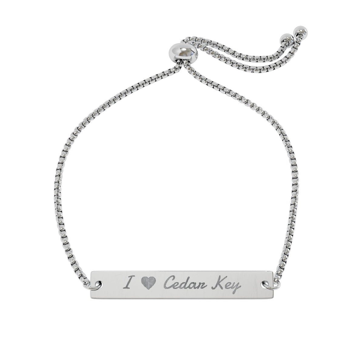 I Love Cedar Key Gold Bar Bracelet — Adjustable Personalized "I ❤️  Cedar Key"