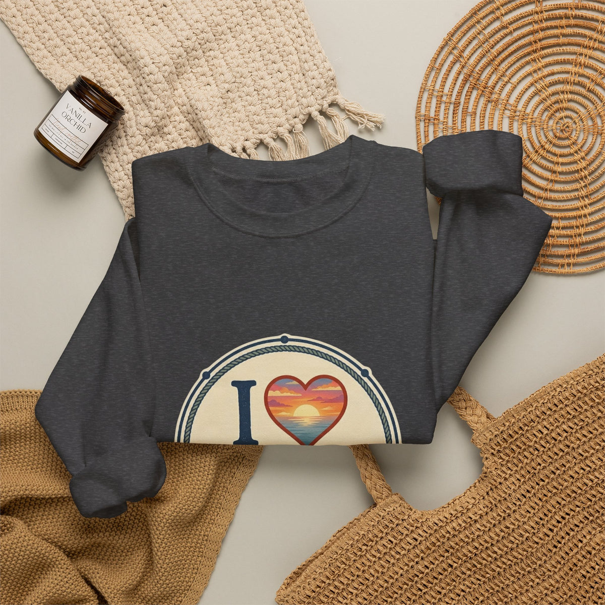Cedar Key Heart Crewneck Sweatshirt — I Love Cedar Key Vintage Logo