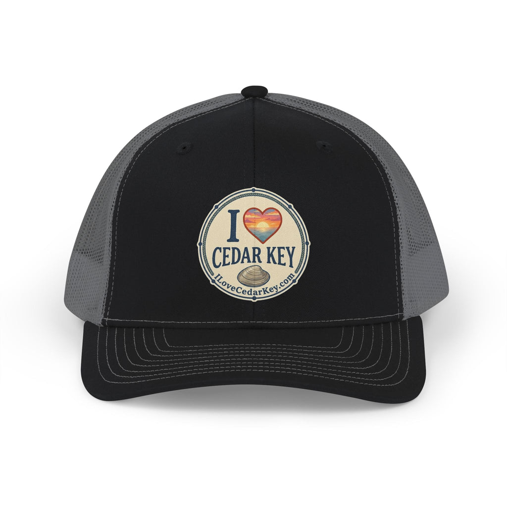 I  Love Cedar Key Snapback Trucker Hat — Retro Sunset Beach Cap