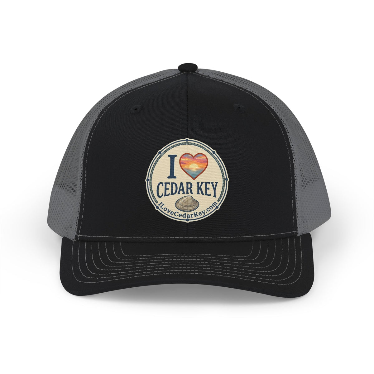I  Love Cedar Key Snapback Trucker Hat — Retro Sunset Beach Cap