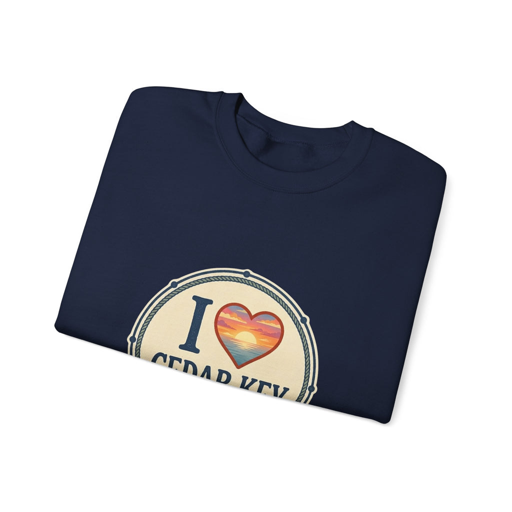 Cedar Key Heart Crewneck Sweatshirt — I Love Cedar Key Vintage Logo