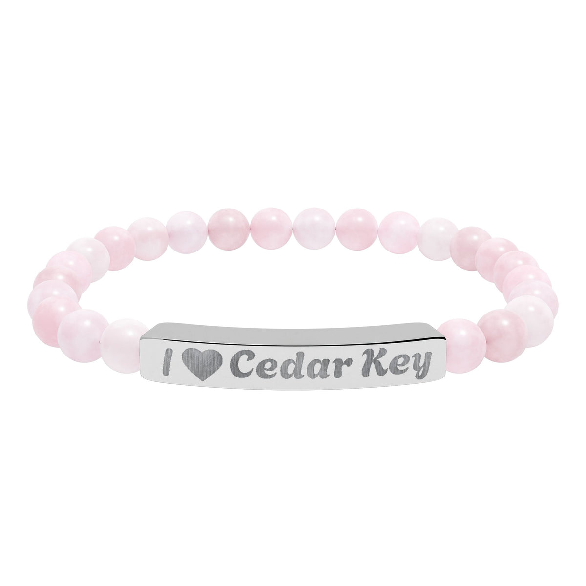 Engraved Natural Stone Stretch Bracelet — "I  Love Cedar Key" Bar