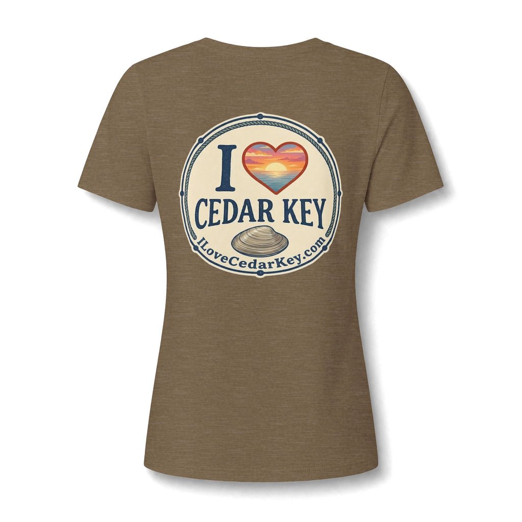 I Love Cedar Key Women's Relaxed V-Neck Tee — Soft Heathered Everyday Shirt