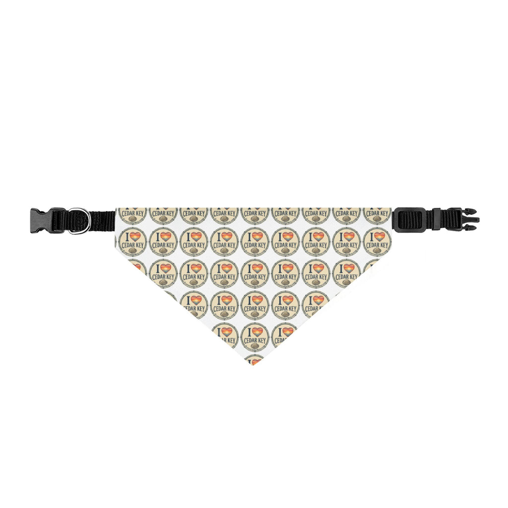 Clip-On Pet Bandana — "I Love Cedar Key" Logo Pattern Dog & Cat Collar Accessory