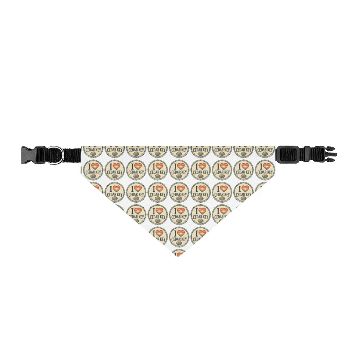 Clip-On Pet Bandana — "I Love Cedar Key" Logo Pattern Dog & Cat Collar Accessory