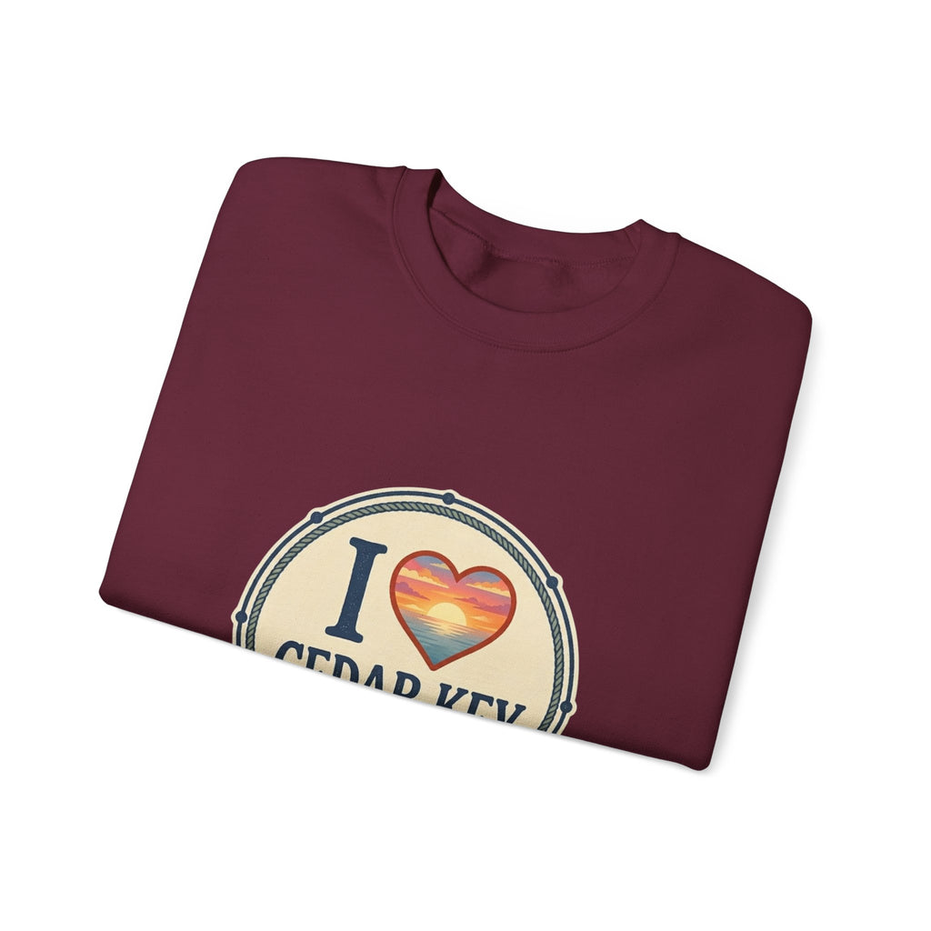 Cedar Key Heart Crewneck Sweatshirt — I Love Cedar Key Vintage Logo