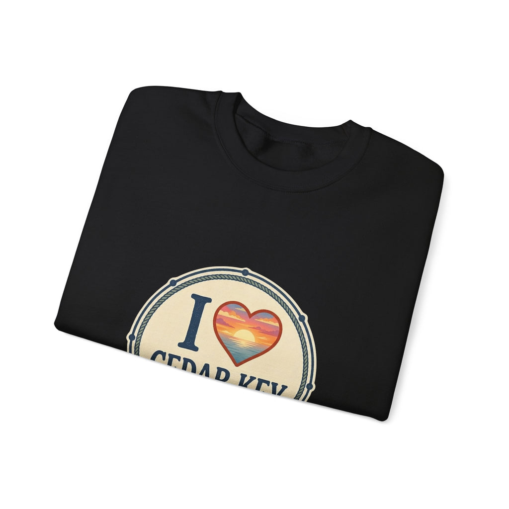 Cedar Key Heart Crewneck Sweatshirt — I Love Cedar Key Vintage Logo