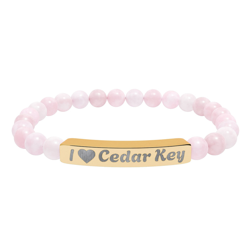 Engraved Natural Stone Stretch Bracelet — "I  Love Cedar Key" Bar