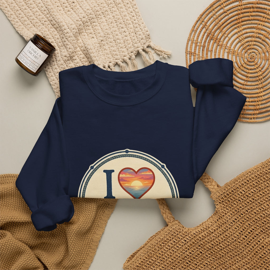 Cedar Key Heart Crewneck Sweatshirt — I Love Cedar Key Vintage Logo