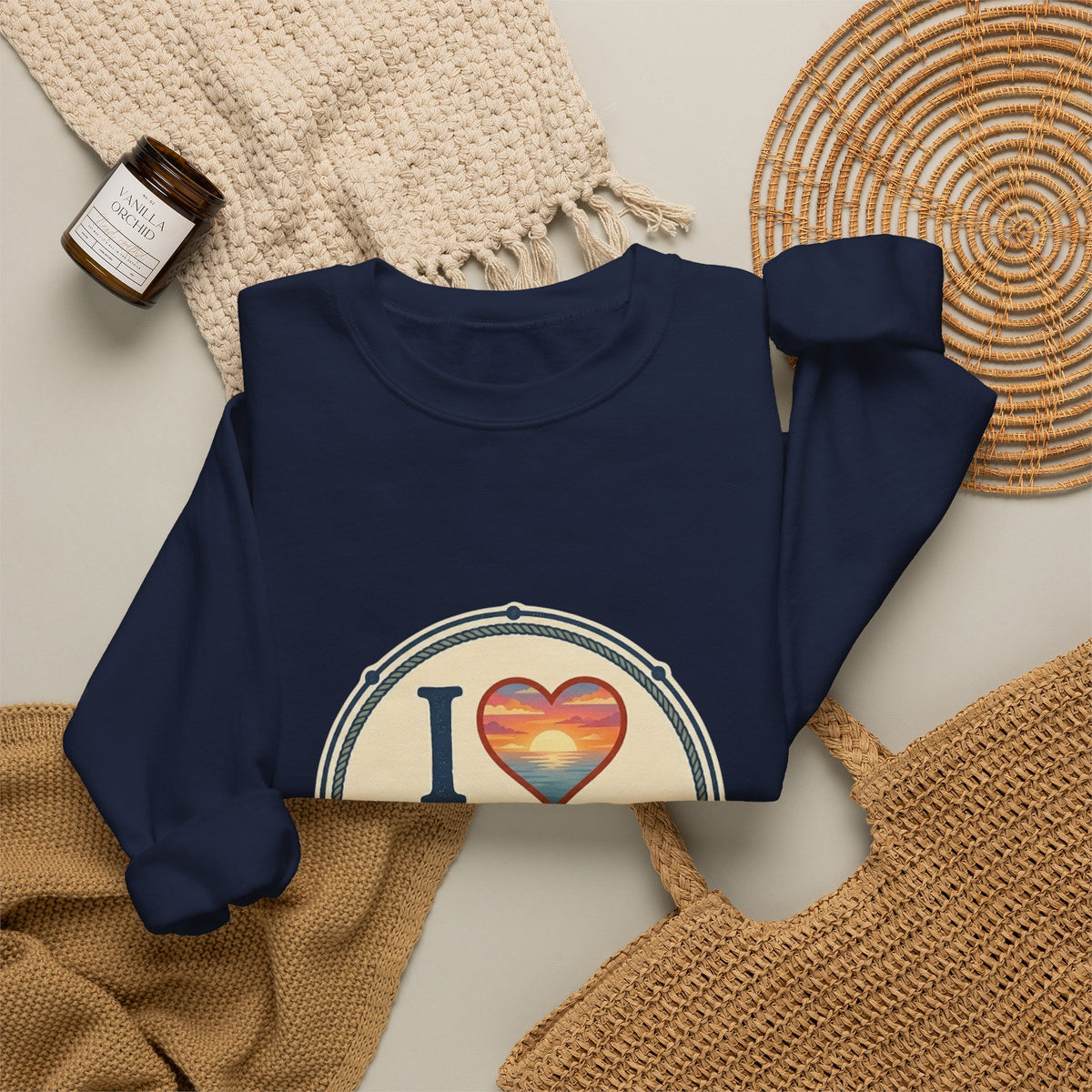 Cedar Key Heart Crewneck Sweatshirt — I Love Cedar Key Vintage Logo