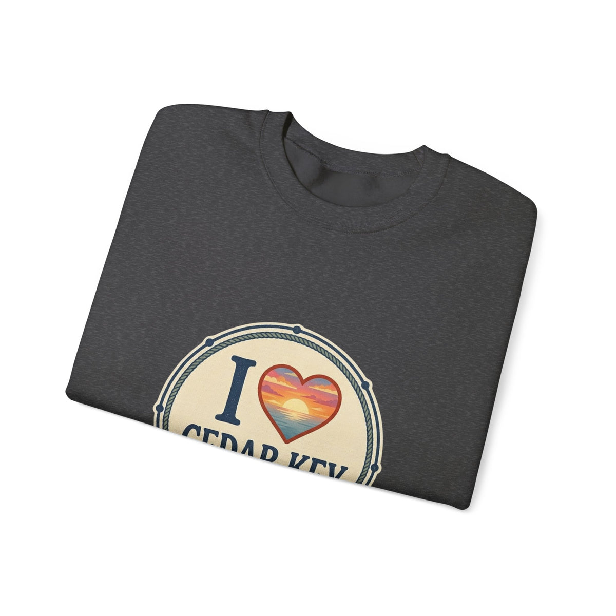 Cedar Key Heart Crewneck Sweatshirt — I Love Cedar Key Vintage Logo