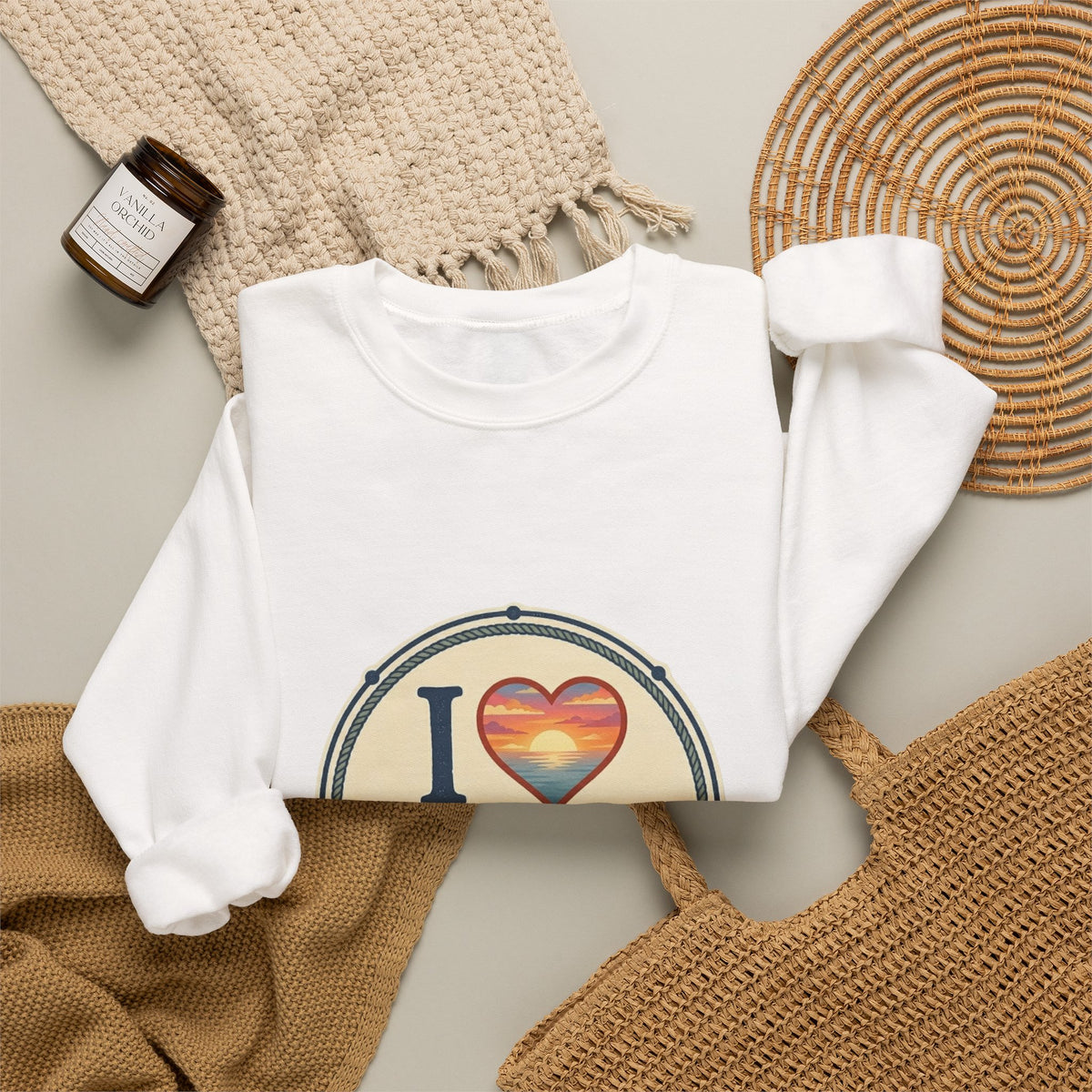 Cedar Key Heart Crewneck Sweatshirt — I Love Cedar Key Vintage Logo