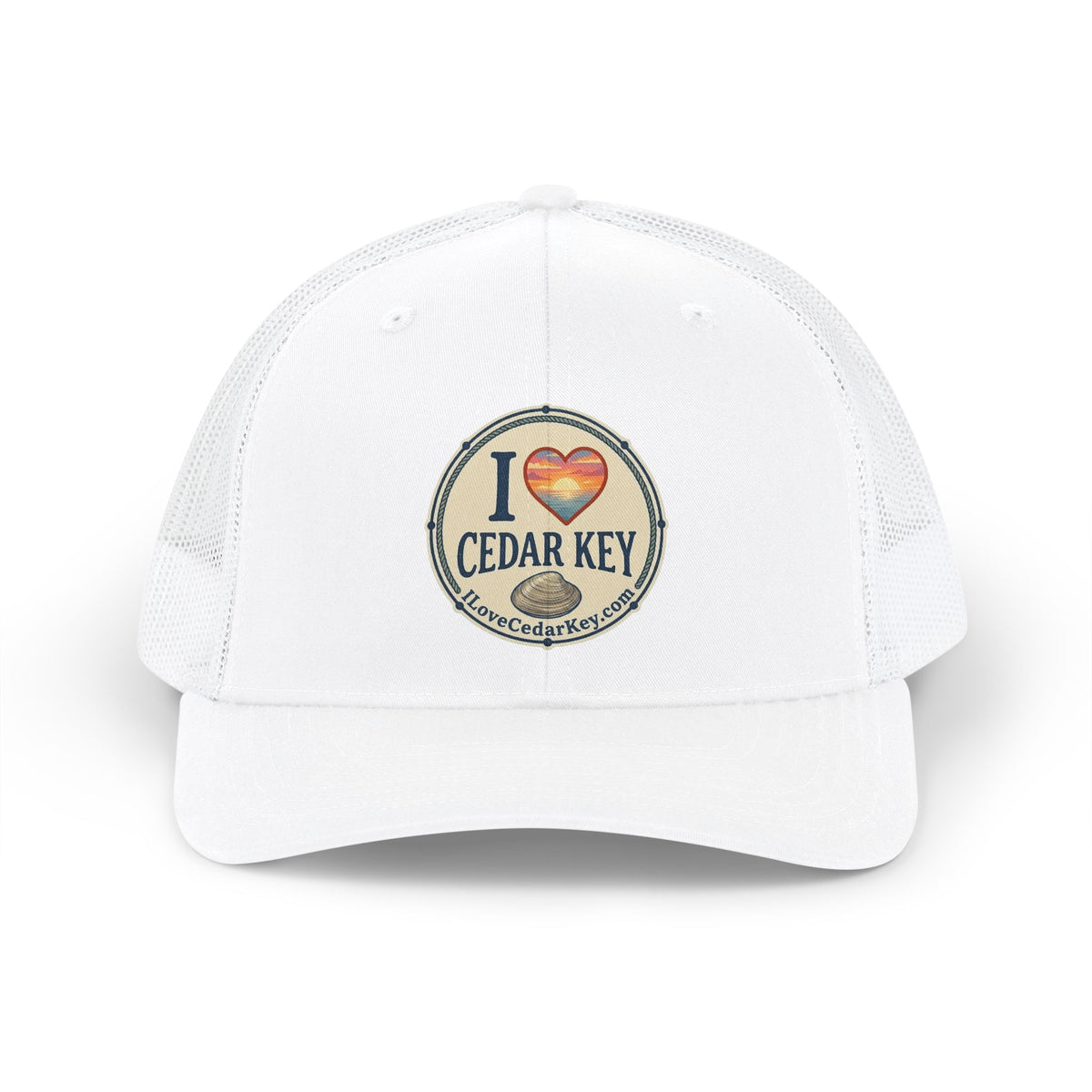 I  Love Cedar Key Snapback Trucker Hat — Retro Sunset Beach Cap