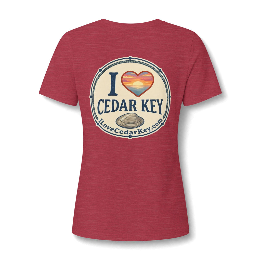 I Love Cedar Key Women's Relaxed V-Neck Tee — Soft Heathered Everyday Shirt