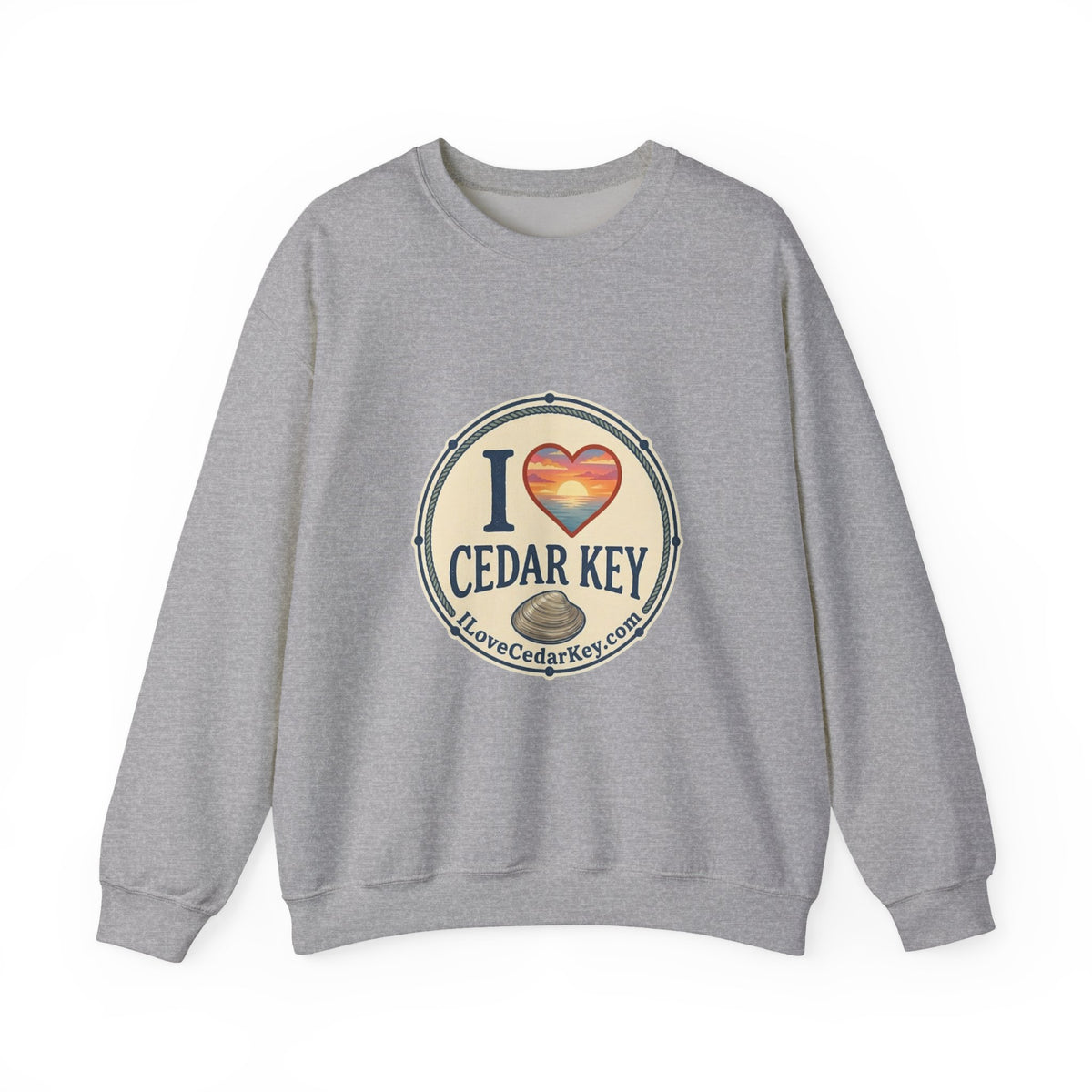 Cedar Key Heart Crewneck Sweatshirt — I Love Cedar Key Vintage Logo