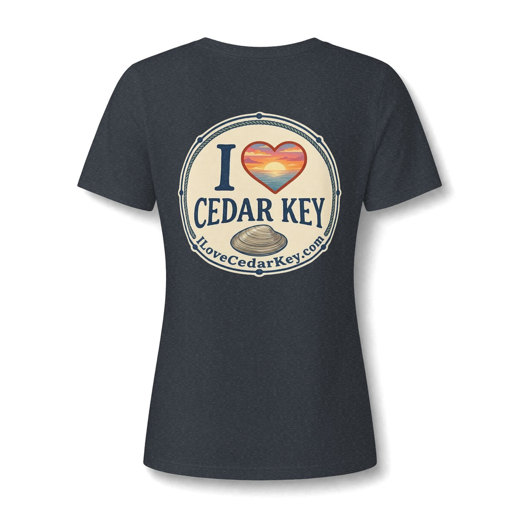 I Love Cedar Key Women's Relaxed V-Neck Tee — Soft Heathered Everyday Shirt