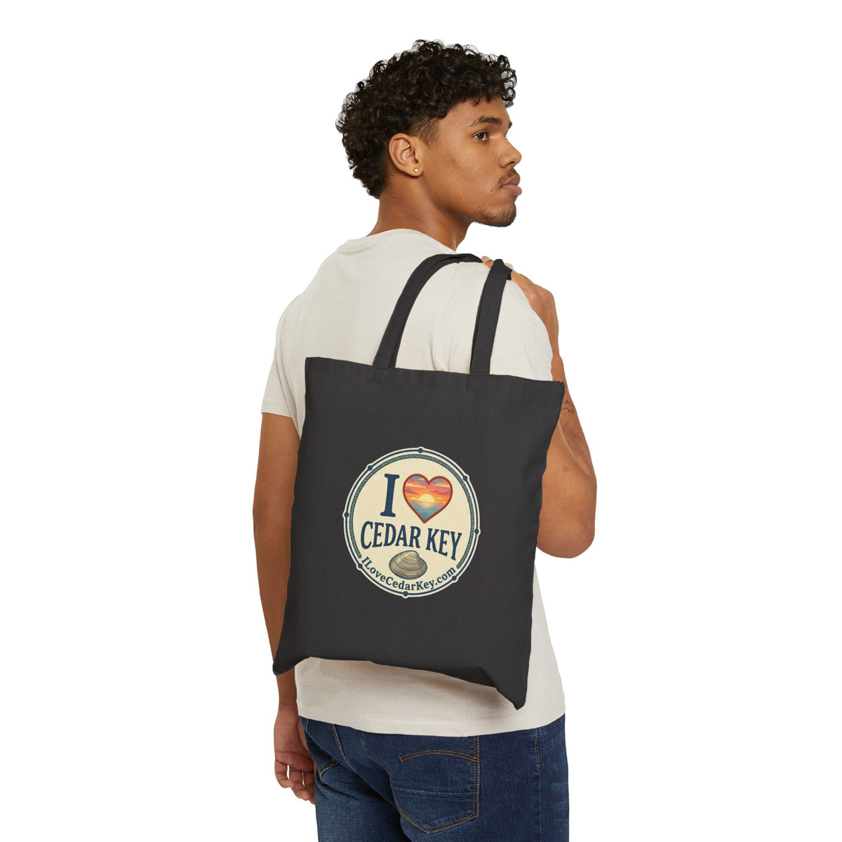 Cedar Key Cotton Tote Bag – I  Love Cedar Key logo Beach Market Bag