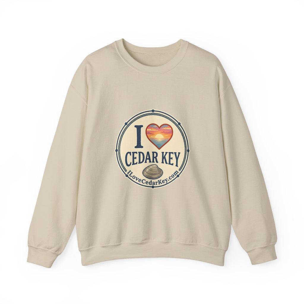 Cedar Key Heart Crewneck Sweatshirt — I Love Cedar Key Vintage Logo