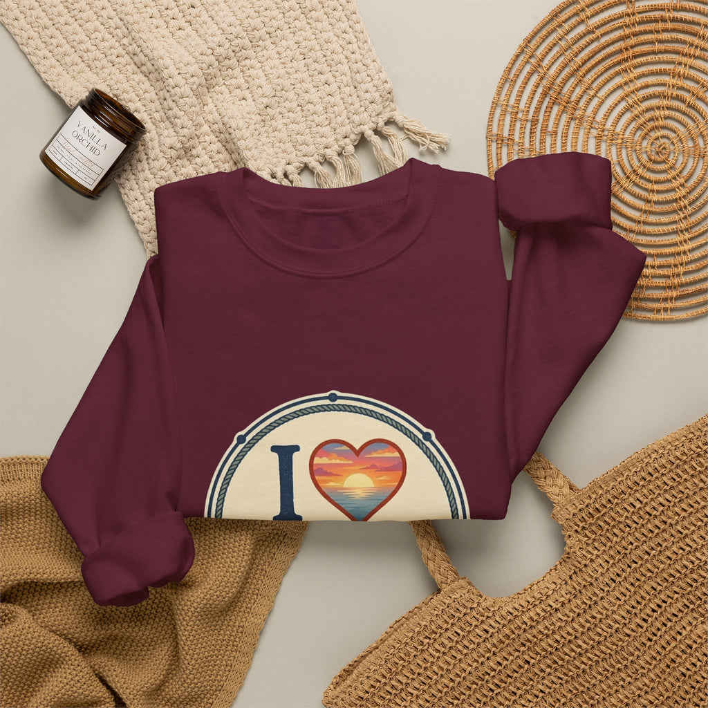 Cedar Key Heart Crewneck Sweatshirt — I Love Cedar Key Vintage Logo