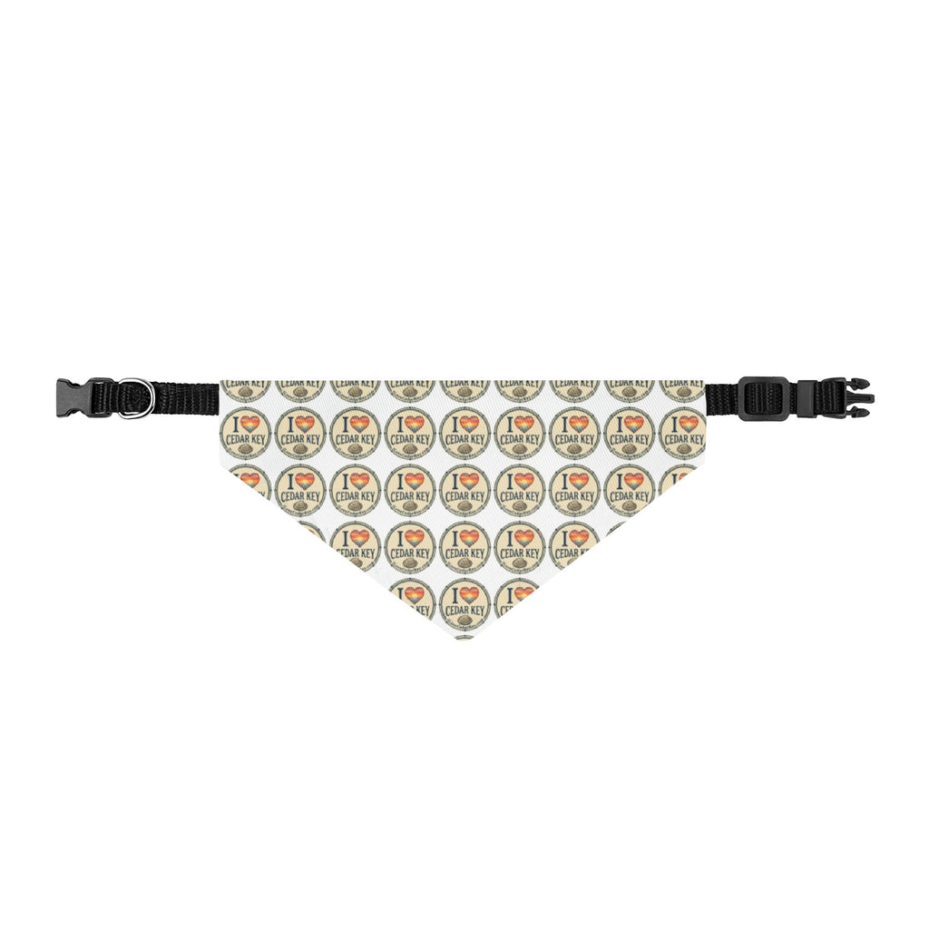 Clip-On Pet Bandana — "I Love Cedar Key" Logo Pattern Dog & Cat Collar Accessory