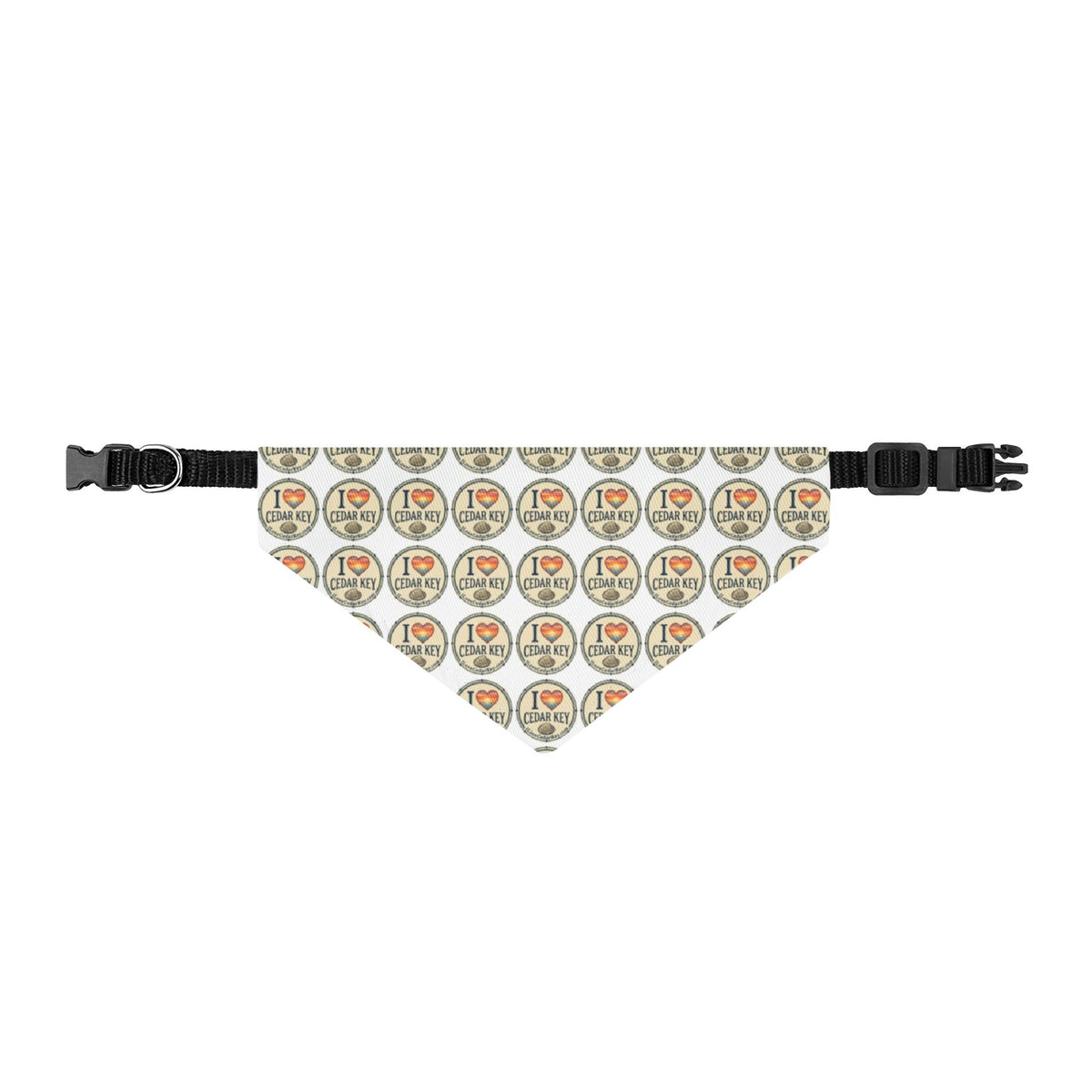 Clip-On Pet Bandana — "I Love Cedar Key" Logo Pattern Dog & Cat Collar Accessory