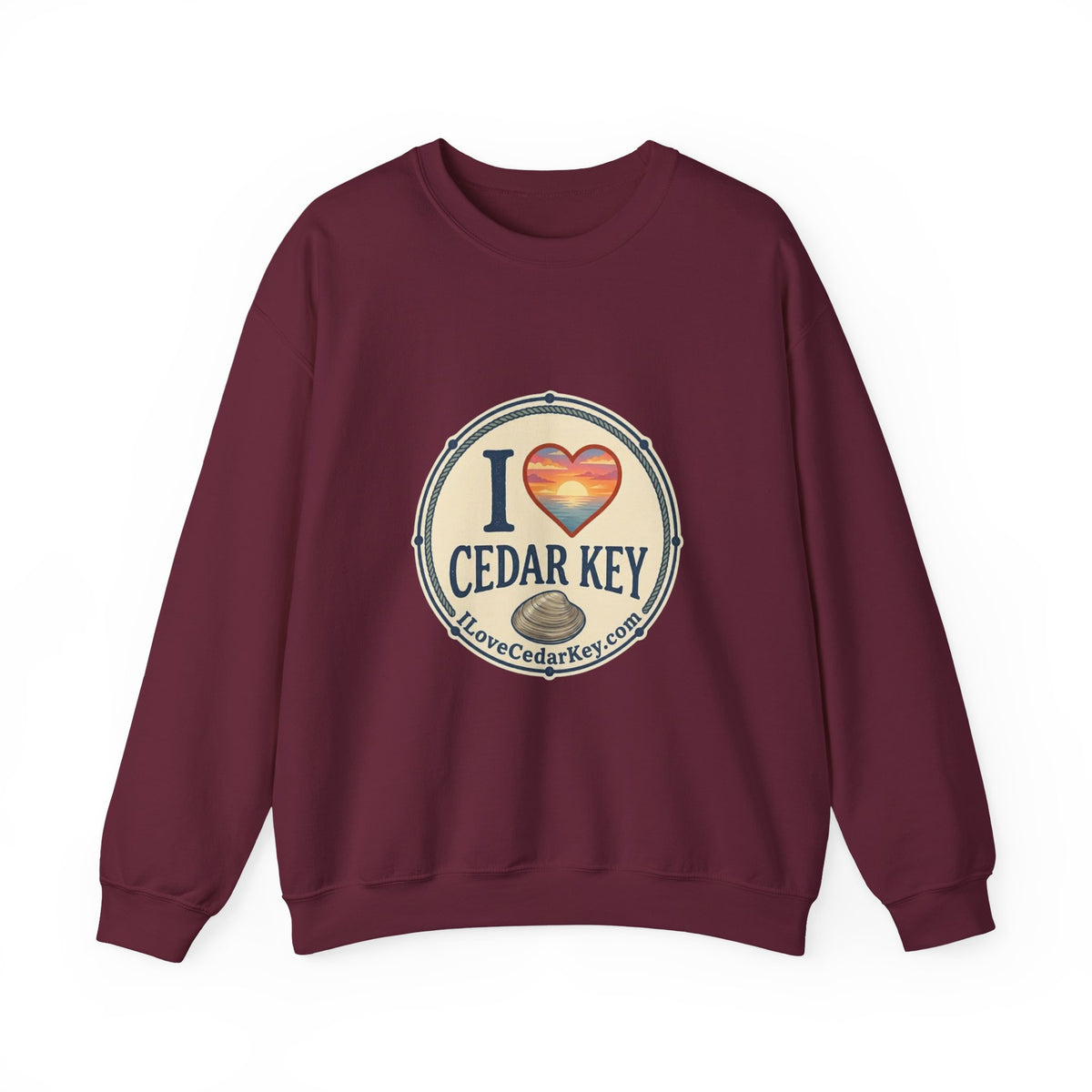 Cedar Key Heart Crewneck Sweatshirt — I Love Cedar Key Vintage Logo