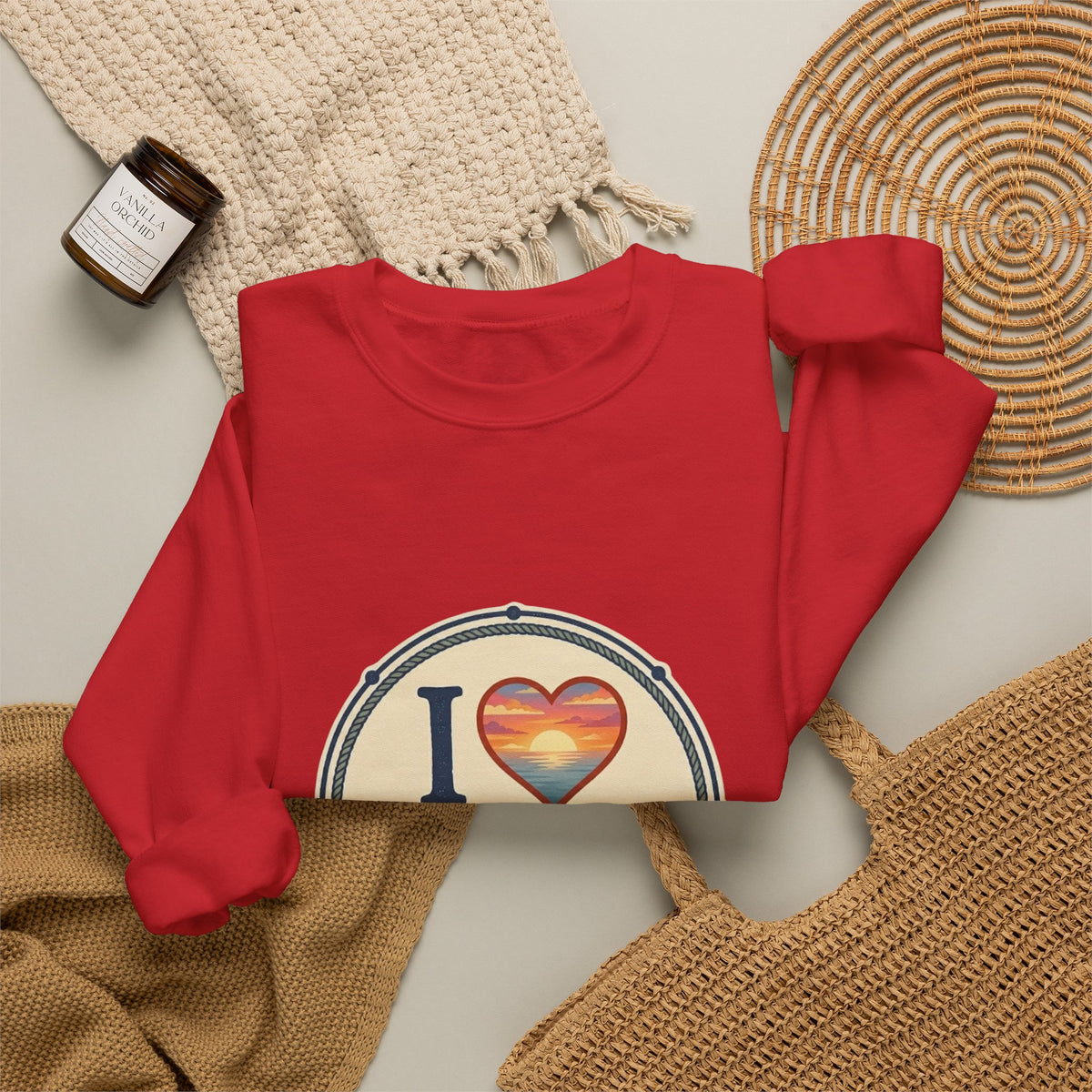Cedar Key Heart Crewneck Sweatshirt — I Love Cedar Key Vintage Logo