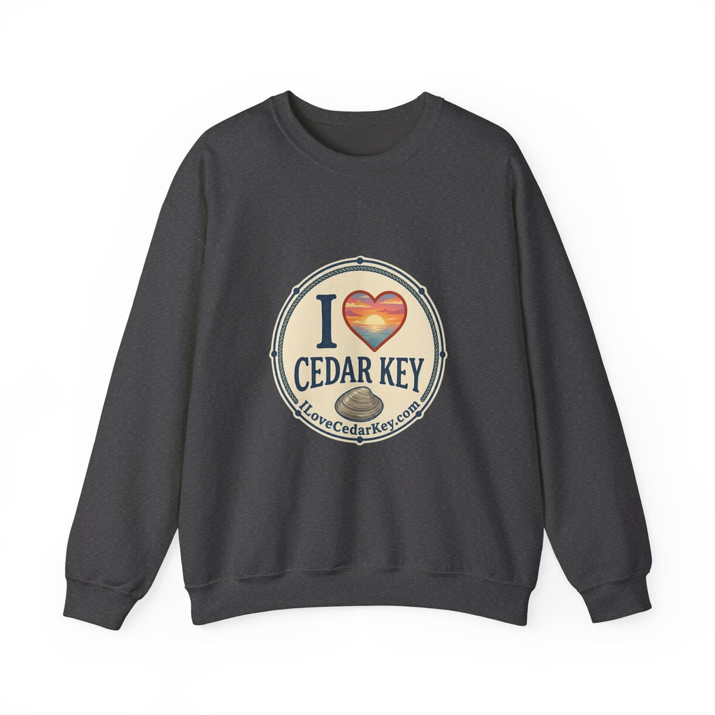 Cedar Key Heart Crewneck Sweatshirt — I Love Cedar Key Vintage Logo