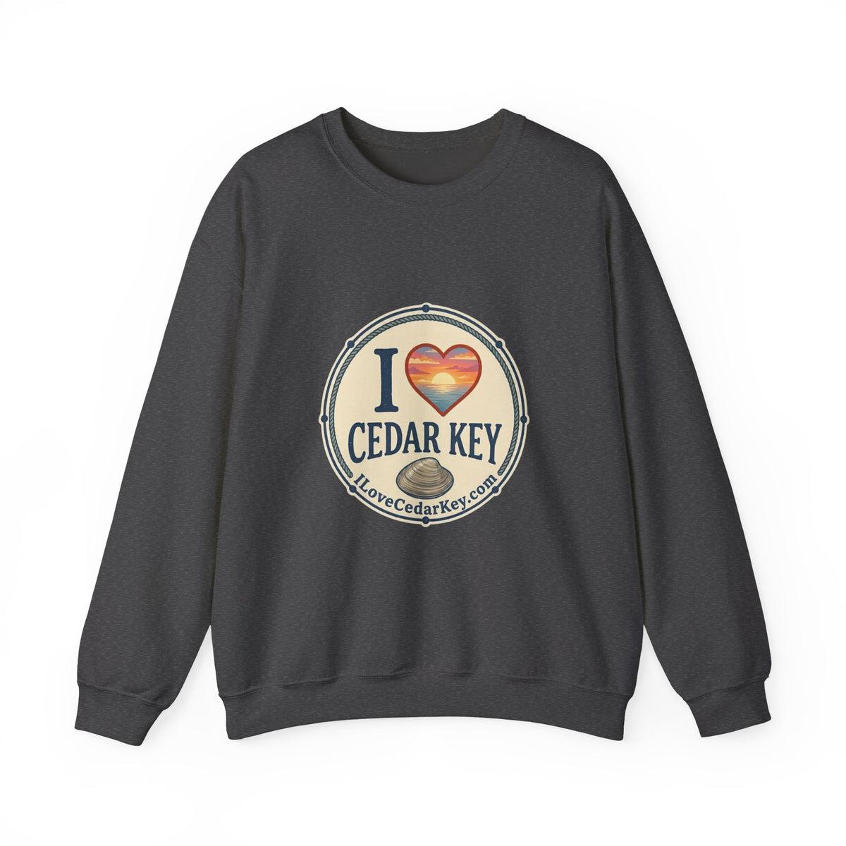 Cedar Key Heart Crewneck Sweatshirt — I Love Cedar Key Vintage Logo