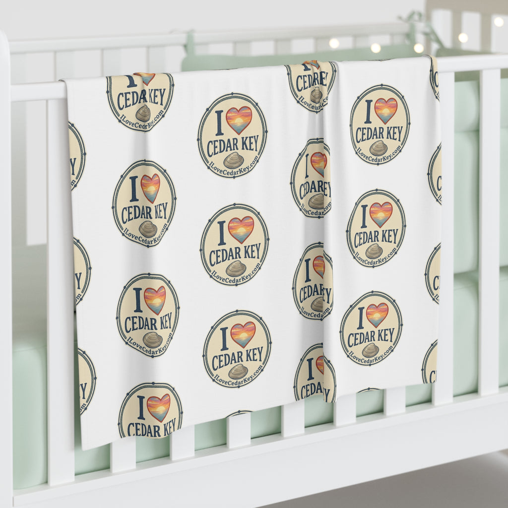 I Love Cedar Key Baby Swaddle Blanket — Soft Newborn Swaddling Wrap, Local Town Keepsake Gift