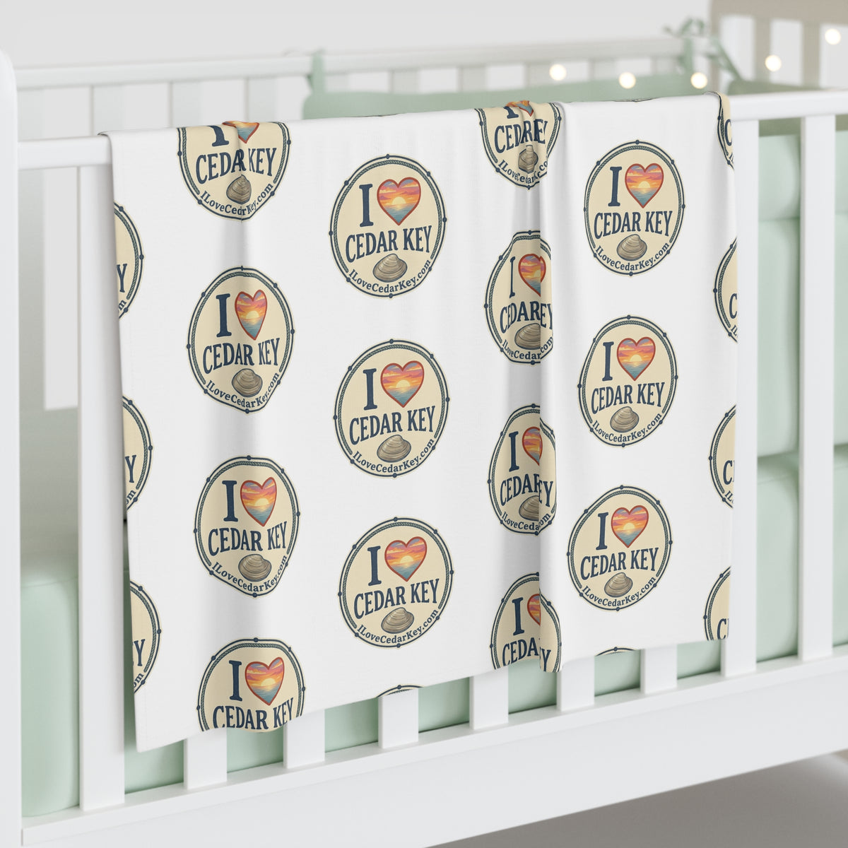 I Love Cedar Key Baby Swaddle Blanket — Soft Newborn Swaddling Wrap, Local Town Keepsake Gift