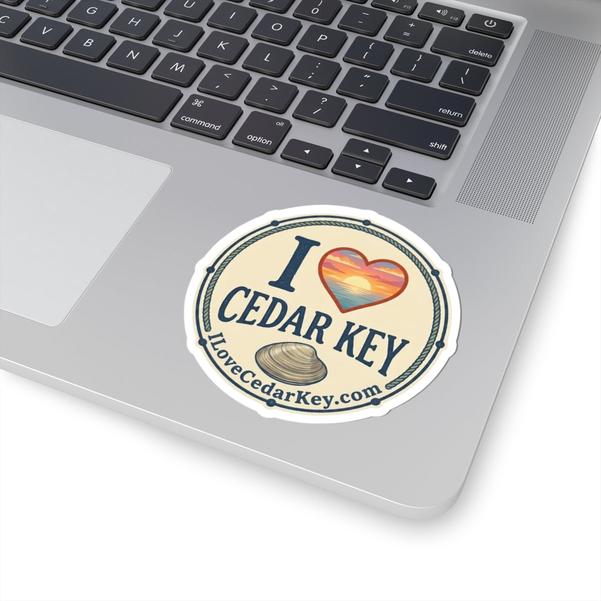 I  Love Cedar Key logo Cut Sticker — Coastal Sunset Souvenir Sticker