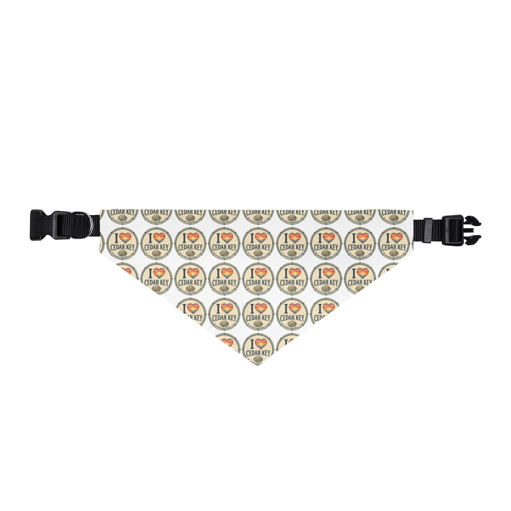 Clip-On Pet Bandana — "I Love Cedar Key" Logo Pattern Dog & Cat Collar Accessory