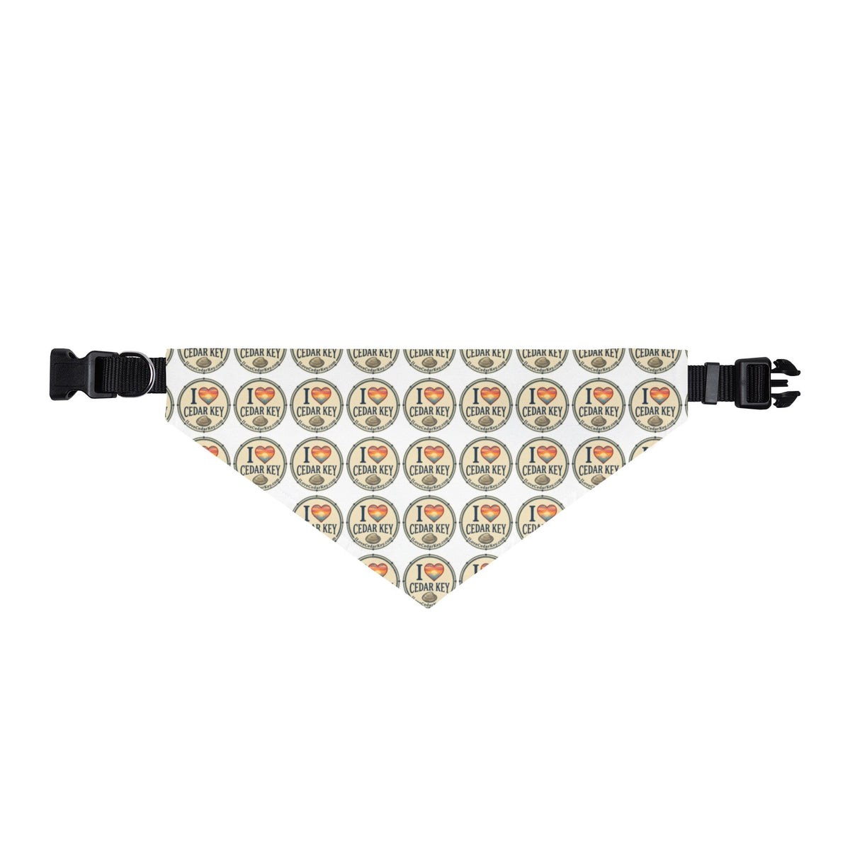 Clip-On Pet Bandana — "I Love Cedar Key" Logo Pattern Dog & Cat Collar Accessory