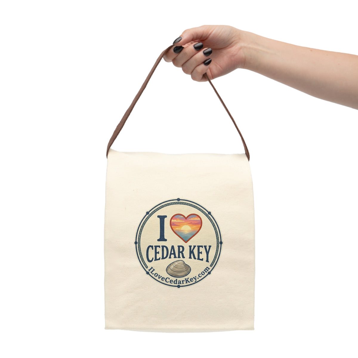Canvas Lunch Bag — I Love Cedar Key Tote with Strap