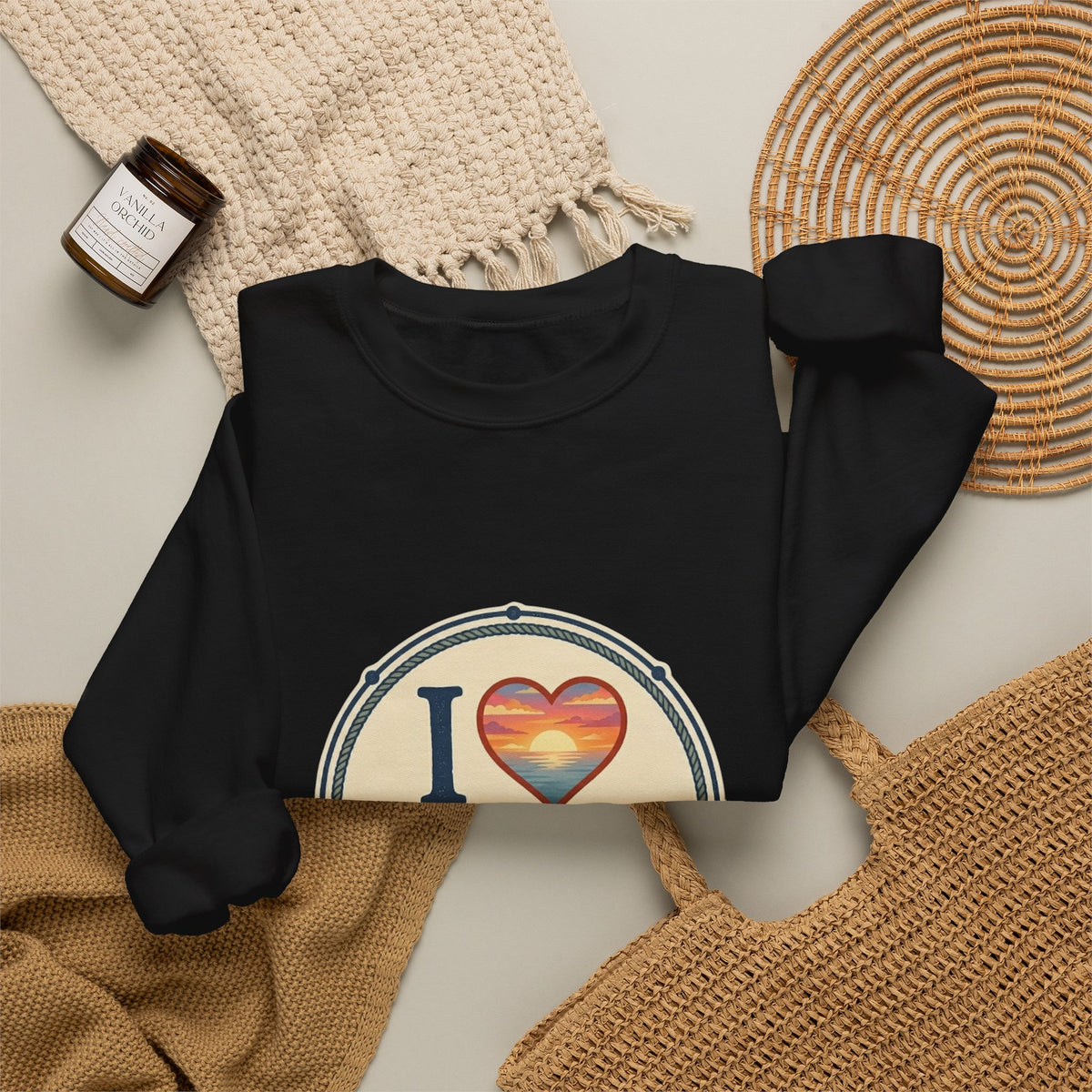 Cedar Key Heart Crewneck Sweatshirt — I Love Cedar Key Vintage Logo