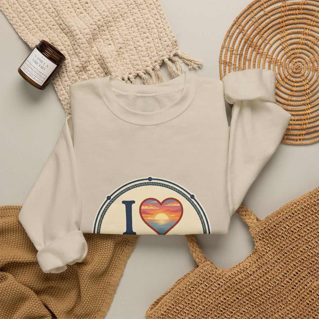 Cedar Key Heart Crewneck Sweatshirt — I Love Cedar Key Vintage Logo