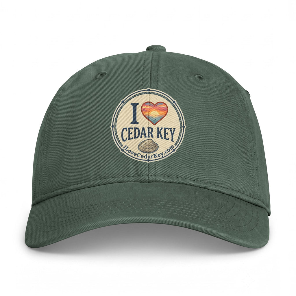 Official "I Love Cedar Key" Vintage Cotton Beach Cap | Coastal Fishing